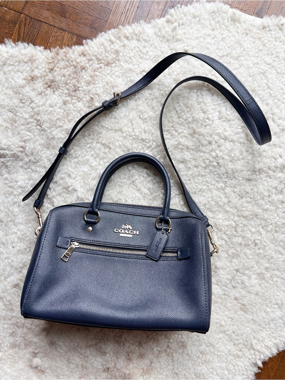 COACH Navy Blue Leather Satchel with Detachable Strap
